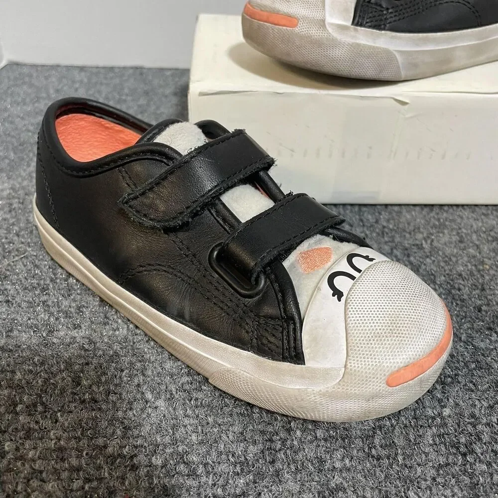 Converse Shoes Infant Size 10 Black Jack Purcell Leather Hook Loop Face